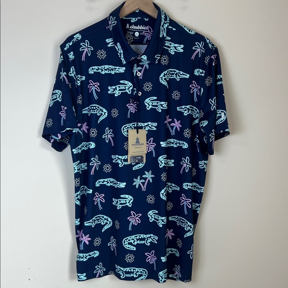 Chubbies Blue Polo Shirt with Tropical Print - Picture 2 of 8